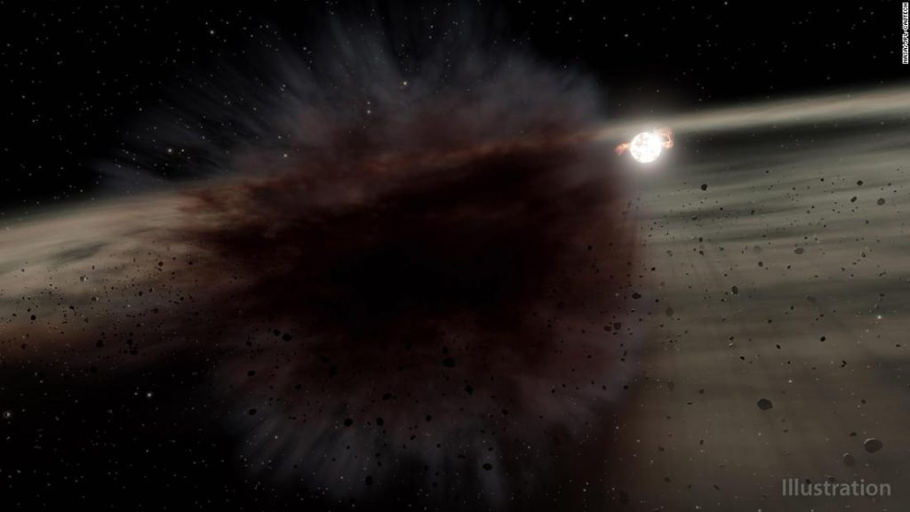 Uma gigantesca nuvem de detritos vista por um telescópio da NASA após a colisão de corpos celestes