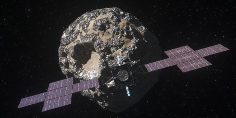 Ars percorre a sala limpa da espaçonave Psyche em órbita de asteroides no JPL