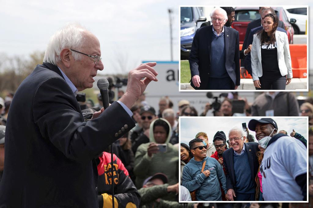 Bernie Sanders, AOC visitam um comício para trabalhadores de Staten Island no sindicato Amazon