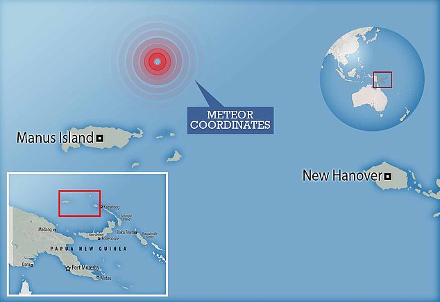 De acordo com a NASA, um meteoro iluminou o céu perto da Ilha Manus, Papua Nova Guiné, em 8 de janeiro de 2014, enquanto viajava a mais de 160.000 quilômetros por hora.  Segundo os cientistas, pode ter chovido no oceano com detritos interestelares
