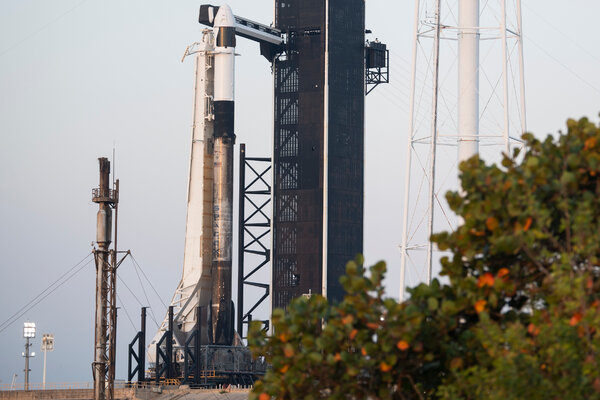 The Crew Dragon capsule and Falcon 9 rocket of the Ax-1 Mission on the launch pad of the Kennedy Space Center in Florida on Thursday.