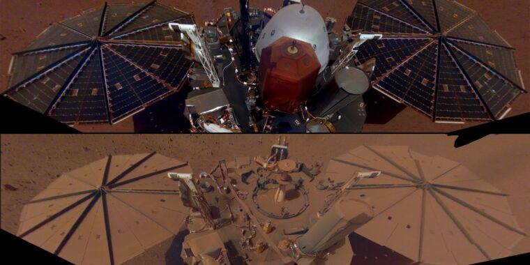 Nova imagem revela espaçonave da NASA coberta de poeira marciana