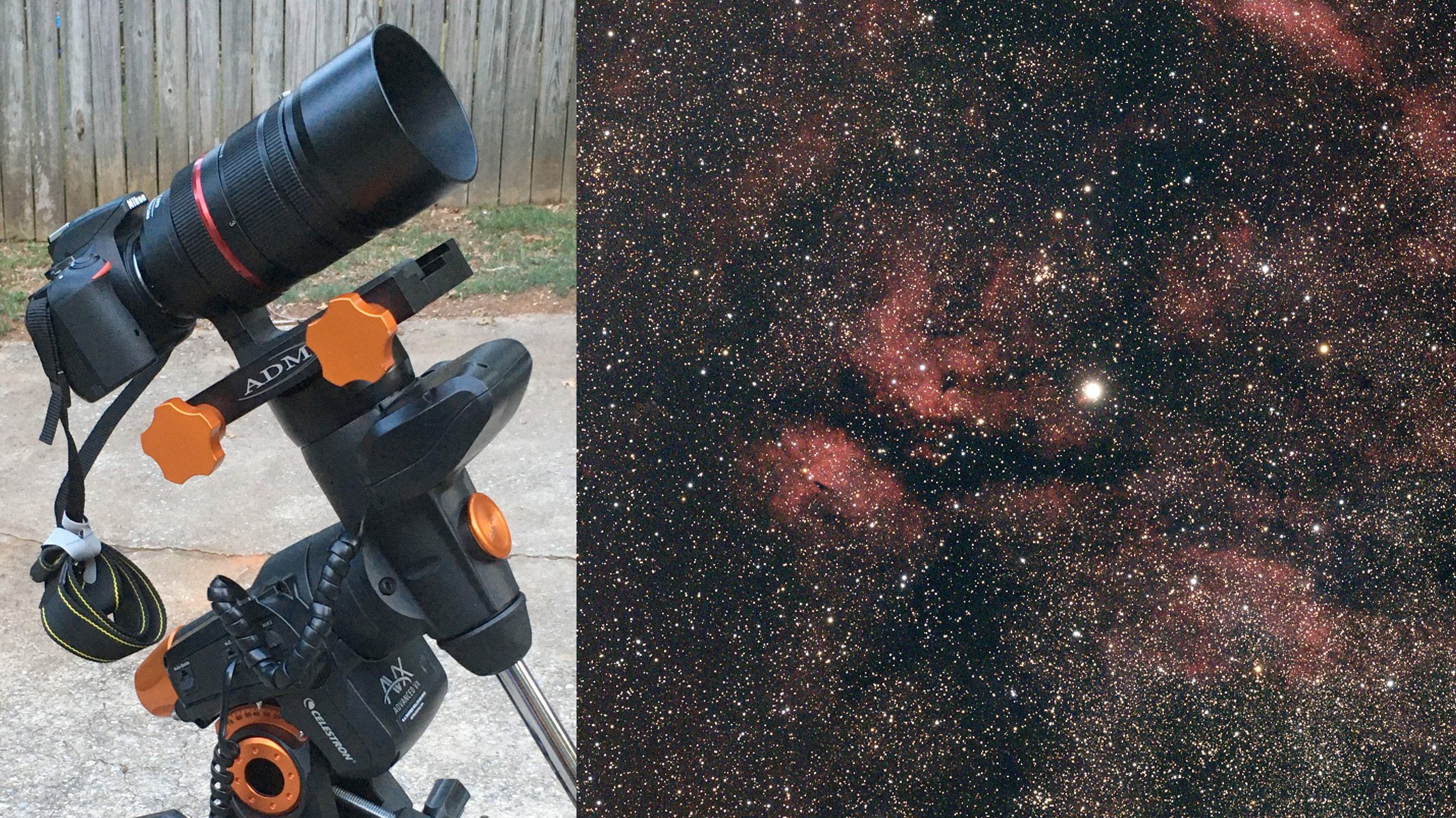A imagem da nebulosa foi configurada ao lado da configuração do telescópio