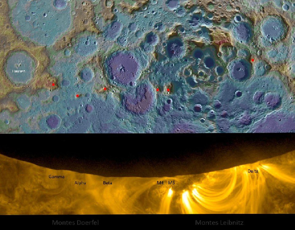 Patricio Leon, de Santiago, Chile, comparou imagens de close-up da lua enquanto ela se move pelo sol com um mapa topográfico do Lunar Reconnaissance Orbiter.  Ele foi capaz de localizar as cadeias de montanhas Leibniz e Doereville perto do pólo sul da Lua durante o eclipse.