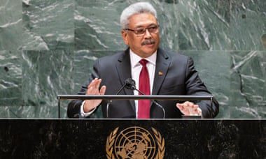 Gotabaya Rajapaksa discursando na Assembleia Geral das Nações Unidas em Nova York em 2021.