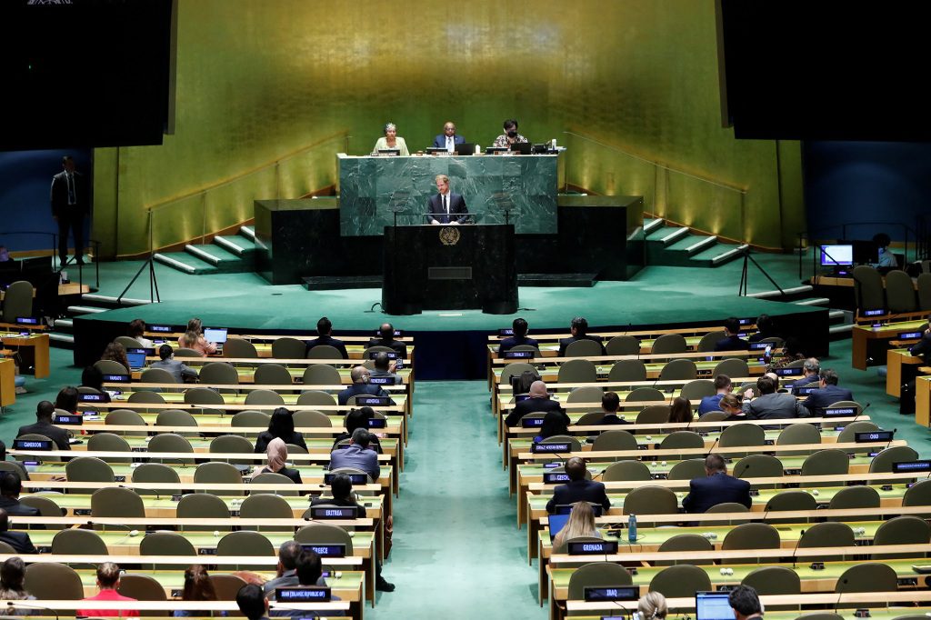 Príncipe Harry da Grã-Bretanha discursa na Assembleia Geral das Nações Unidas em observância ao Dia Internacional Nelson Mandela na sede das Nações Unidas em Nova York, EUA, 18 de julho de 2022. REUTERS/Eduardo Muñoz