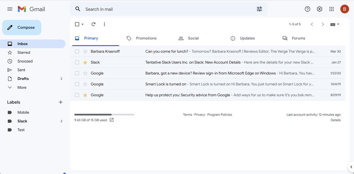 Agora você tem o novo Gmail sem o painel de aplicativos.