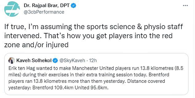 Em resposta aos relatórios, Dr. Rajpal Prarr disse que Tin Hag arriscou ferir os jogadores