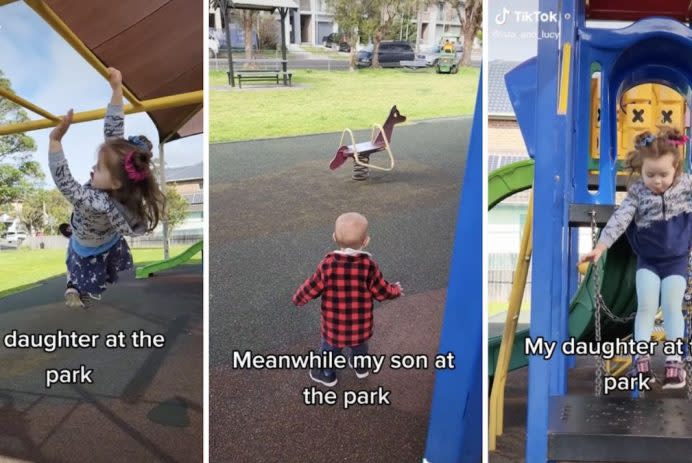 Mãe compara como seu filho e filha agem no playground no hilário TikTok