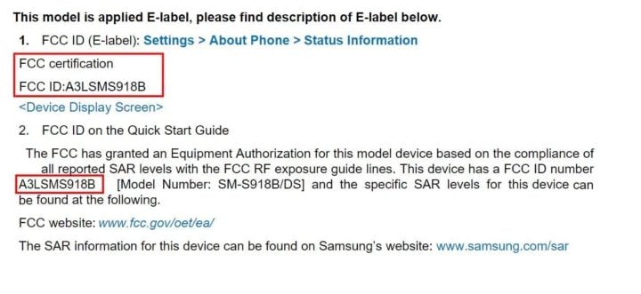 Pôster Samsung Galaxy S23 Ultra FCC